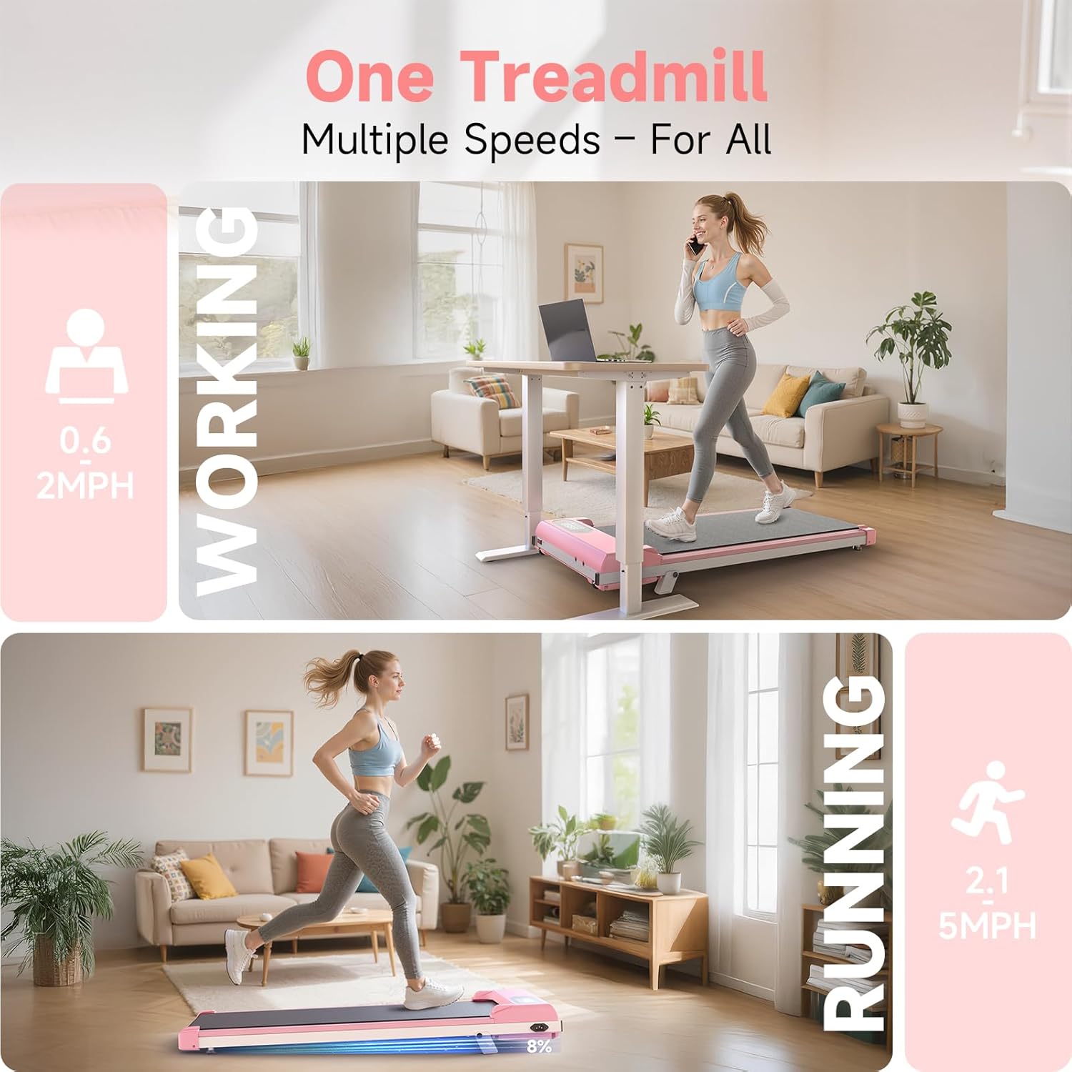 Incline Walking Pad, 3.5HP Foldable Portable Treadmill with Handle Bars, Ultra Quiet โค40dB Under Desk Treadmills for Home Office, 330LB Capacity, Wide Running Belt, LED Display & Remote Control - Image 3