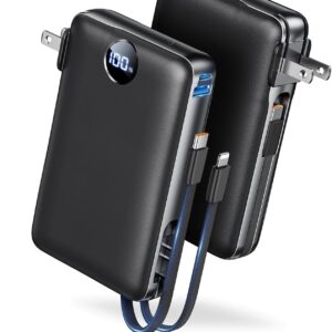 Portable Charger 50000mAh with Built-in Cables and AC Wall Plug, 22.5W Fast Charging Power Bank with LED Display for iPhone 17/16, Samsung, Android Devices, Camping, Road Trips and Travel, Black