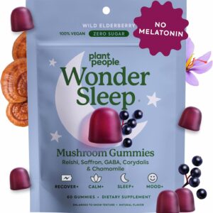 Plant People WonderSleep Mushroom Gummies Supplement for Sleep, No Melatonin with Reishi Super Mushrooms, Wild Elderberry Flavor, Sugar-Free (60 Count)