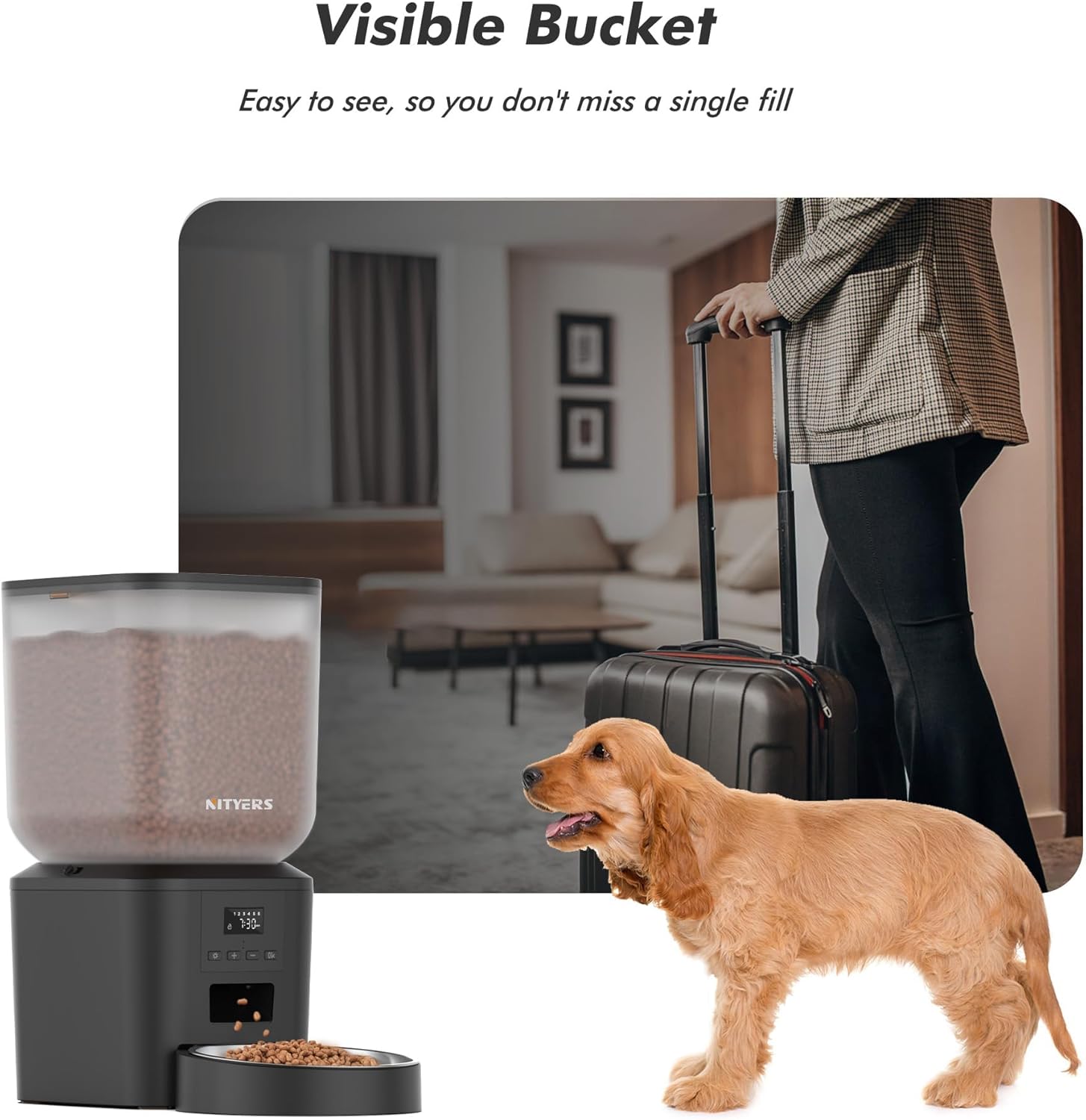 Automatic Dog Feeder - 8L/34 Cups Large Capacity Automatic Cat Food Dispenser with LCD Screen, Large Food Tray, Battery Operated, Timed Cat Feeder, Up to 50 Portions 6 Meals Per Day, Keeps Fresh - Image 9