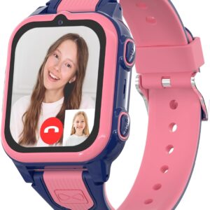4G Kids Smart Watches Girls with GPS Tracker, Kids Cell Phone Watch with Video & Voice Calling Texting SOS Call Chat Camera Pedometer Alarm Calculator Games, Smart Watch for Girls Age 5-12(Pink)