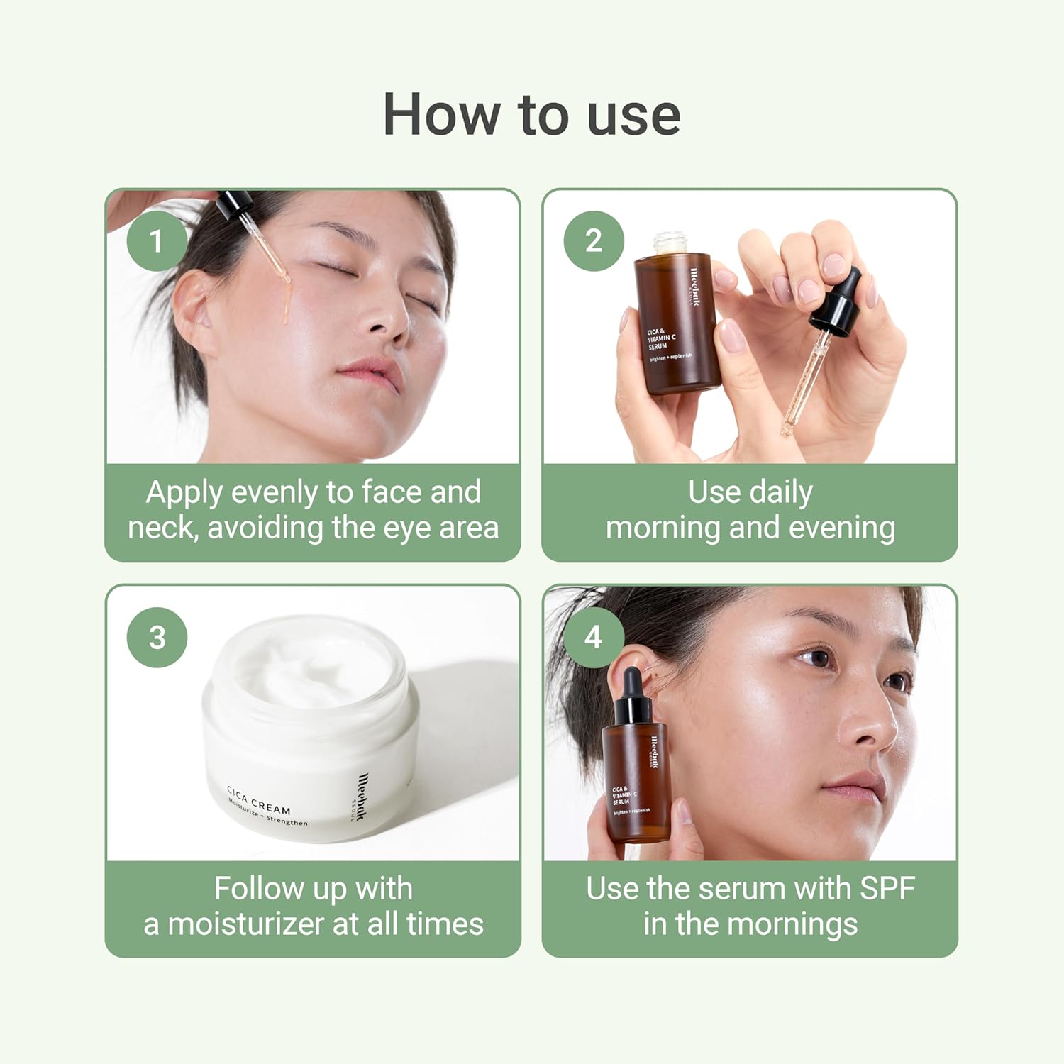 Meebak Korean Vitamin C Serum | Radiance Face Serum | Soothing Formula with Centella Asiatica, Panthenol & Adenosine for Glowing Skin | Lightweight Daily Formula - Image 6
