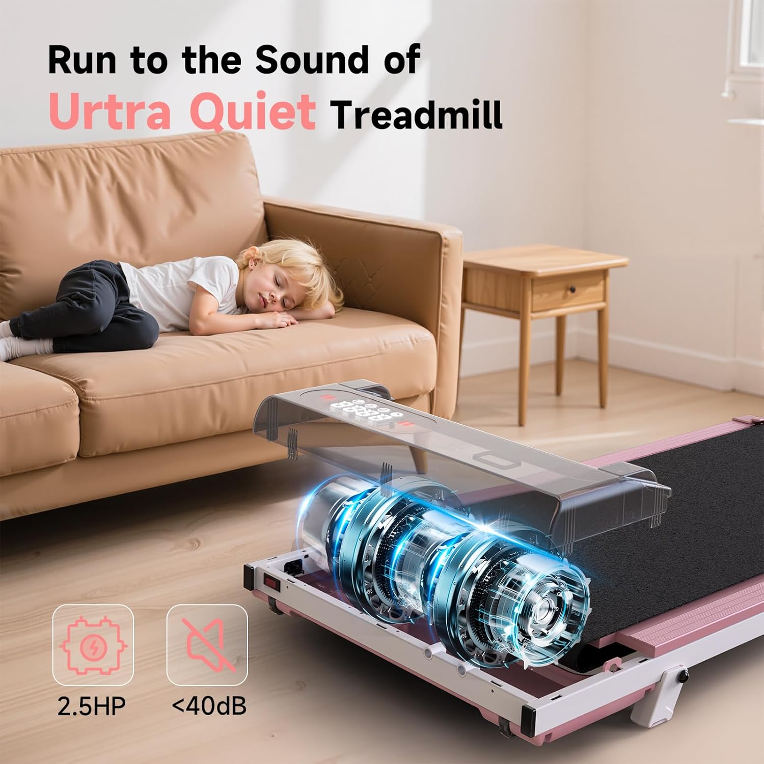 Incline Walking Pad, 3.5HP Foldable Portable Treadmill with Handle Bars, Ultra Quiet โค40dB Under Desk Treadmills for Home Office, 330LB Capacity, Wide Running Belt, LED Display & Remote Control - Image 4