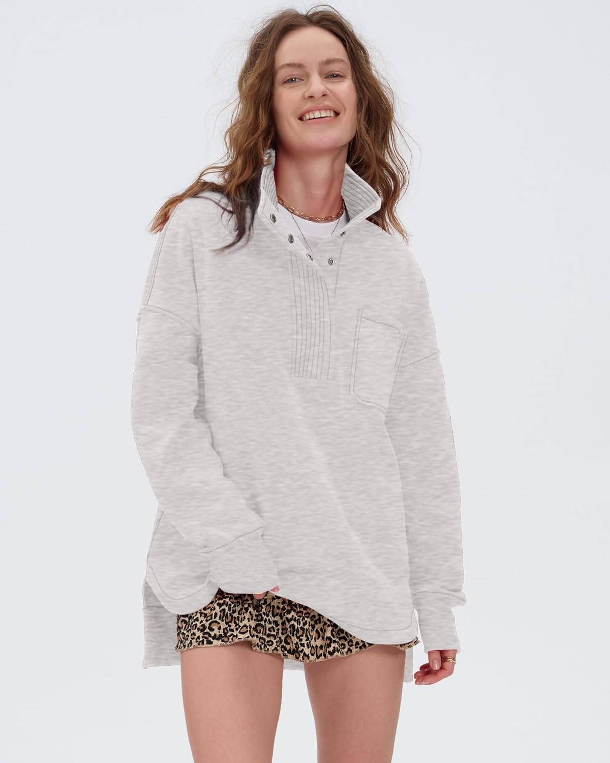 Locachy Womens Casual Oversized Sweatshirt Long Sleeve Button Henley Neck Pullover Tops Fashion Outfits Clothes - Image 3