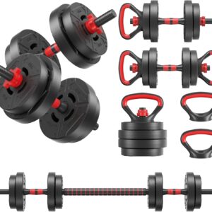 Fitvids Adjustable Dumbbell Set, 40/60LBS Free Weight Set, Multi-Functional Portable Changeable Dumbbell Barbell Kettlebell Set for Home, Multiple Style