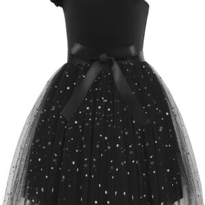 Arshiner Girls Dresses Summer One Shoulder Ruffle Sleeveless Formal Fancy Party Birthday Tulle Dress with Belted