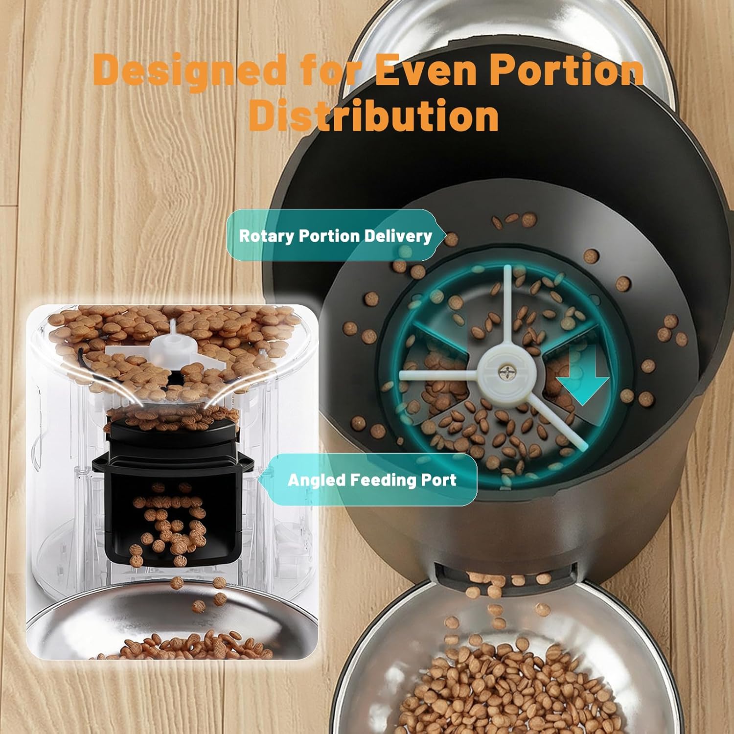 Miaosical Automatic Cat Feeder 2 Cats,2.4G WiFi Timed Auto Cat Food Dispenser with Dual Bowls,4.2L Smart App Control,Equal Portion Feeding for Multiple Cats (Black, 4.2L WiFi Dual Bowl) - Image 6