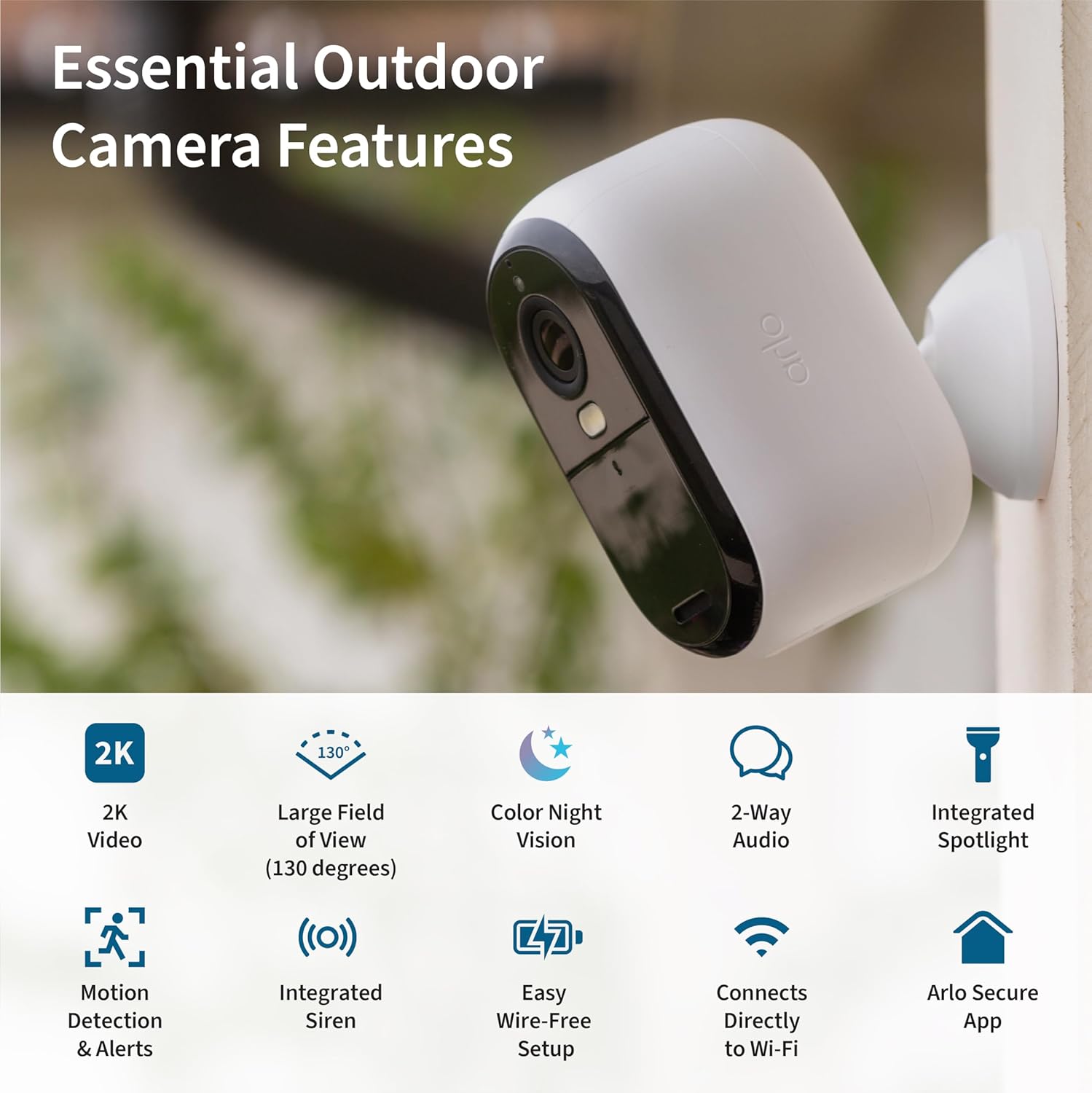 Arlo Essential Security Cameras Wireless Outdoor 2K (2nd Gen, 2023 Release) - Battery Power, Person Recognition, Package Detection, Animated Preview, 1-Month Trial of Secure Plan, 2 Cam, White - Image 2