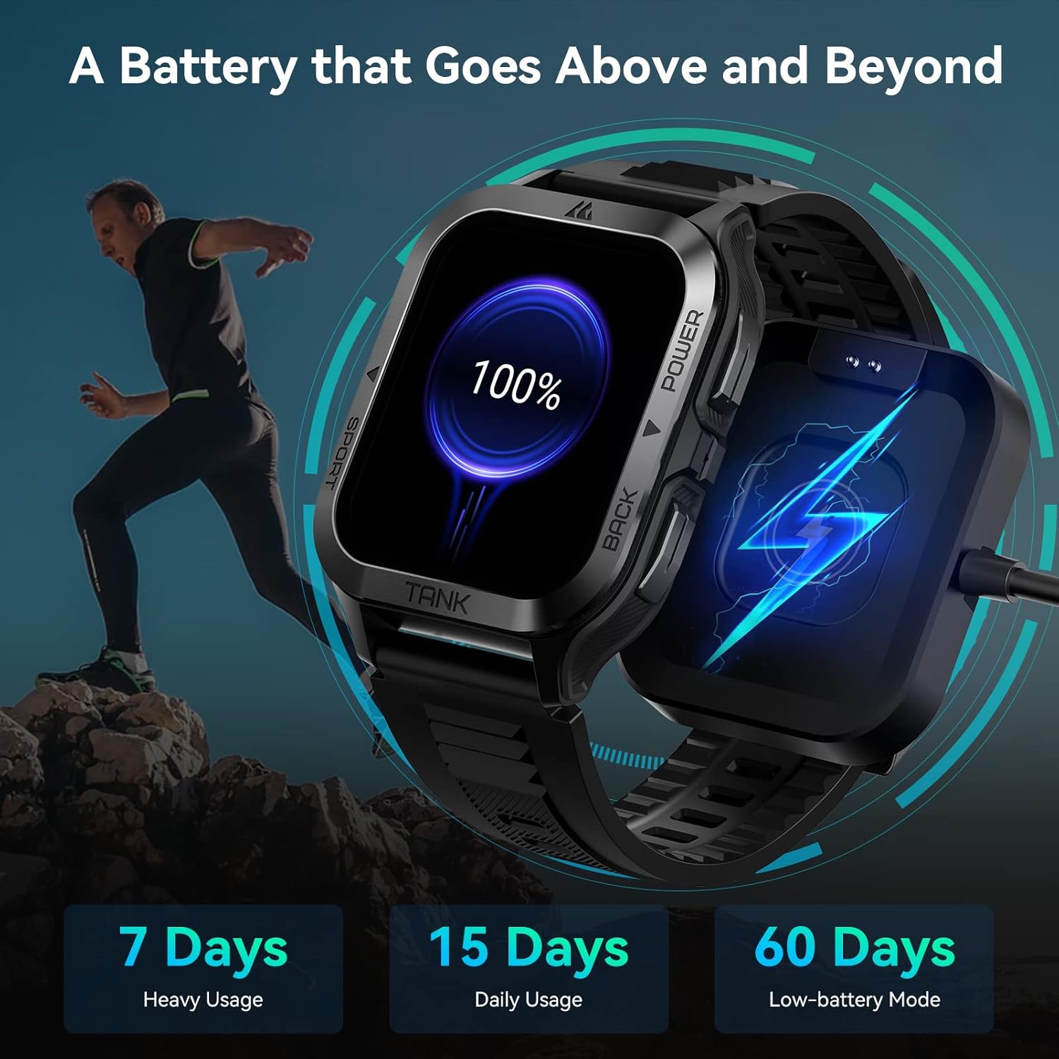 AMAZTIM Smart Watch, 60 Days Extra-Long Battery, 50M Waterproof, Rugged Military Bluetooth Call(Answer/Dial Calls), 1.85" Ultra Large HD Display, AI Voice Assistant, Compatible for Android and iOS - Image 4