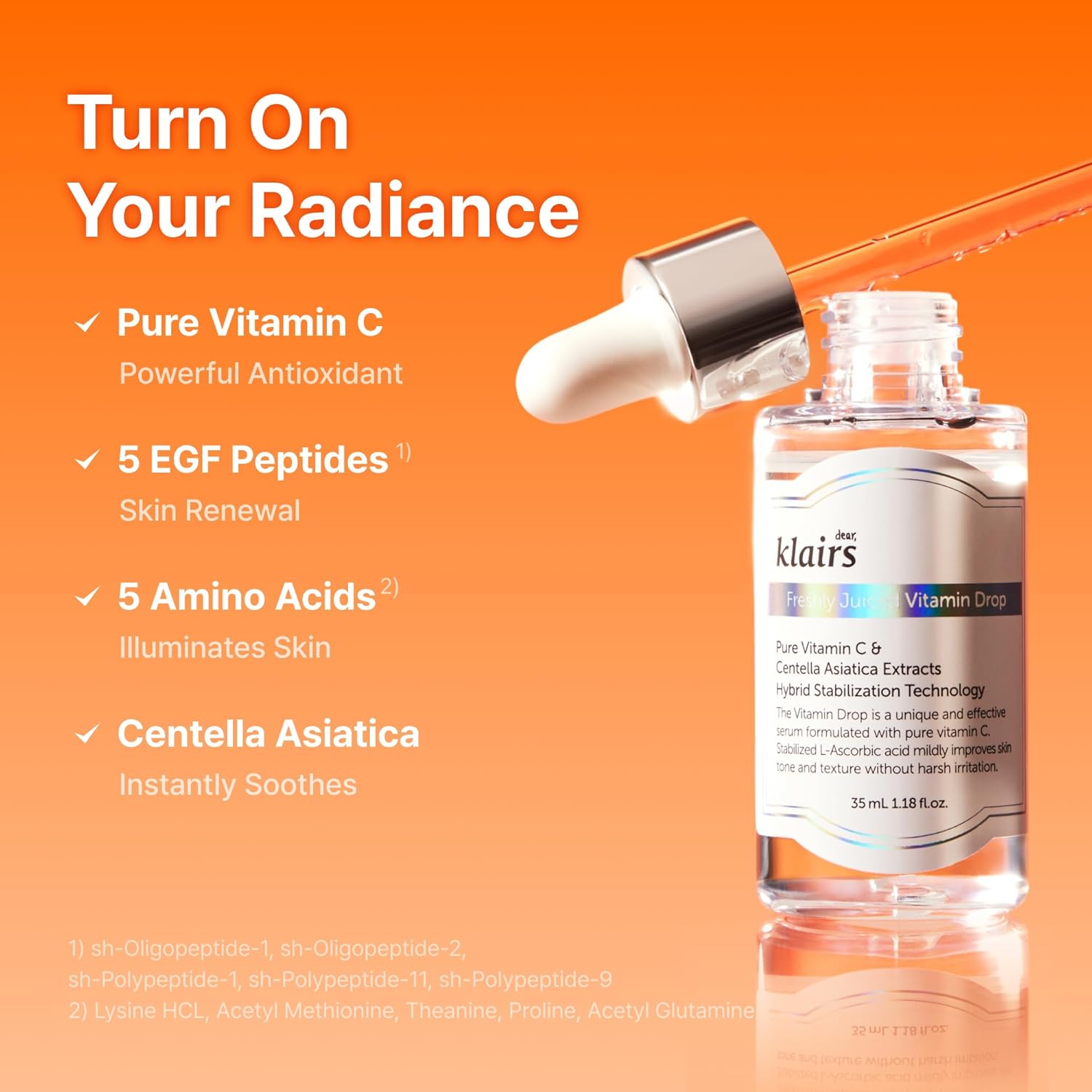 DearKlairs Vitamin C Serum – Korean Brightening Daily Serum with 5% Pure Vitamin C, EGF Peptides & Niacinamide, for Even Skin Tone, Dark Spot Care, Sensitive Skin, 1.18 Fl Oz - Image 3