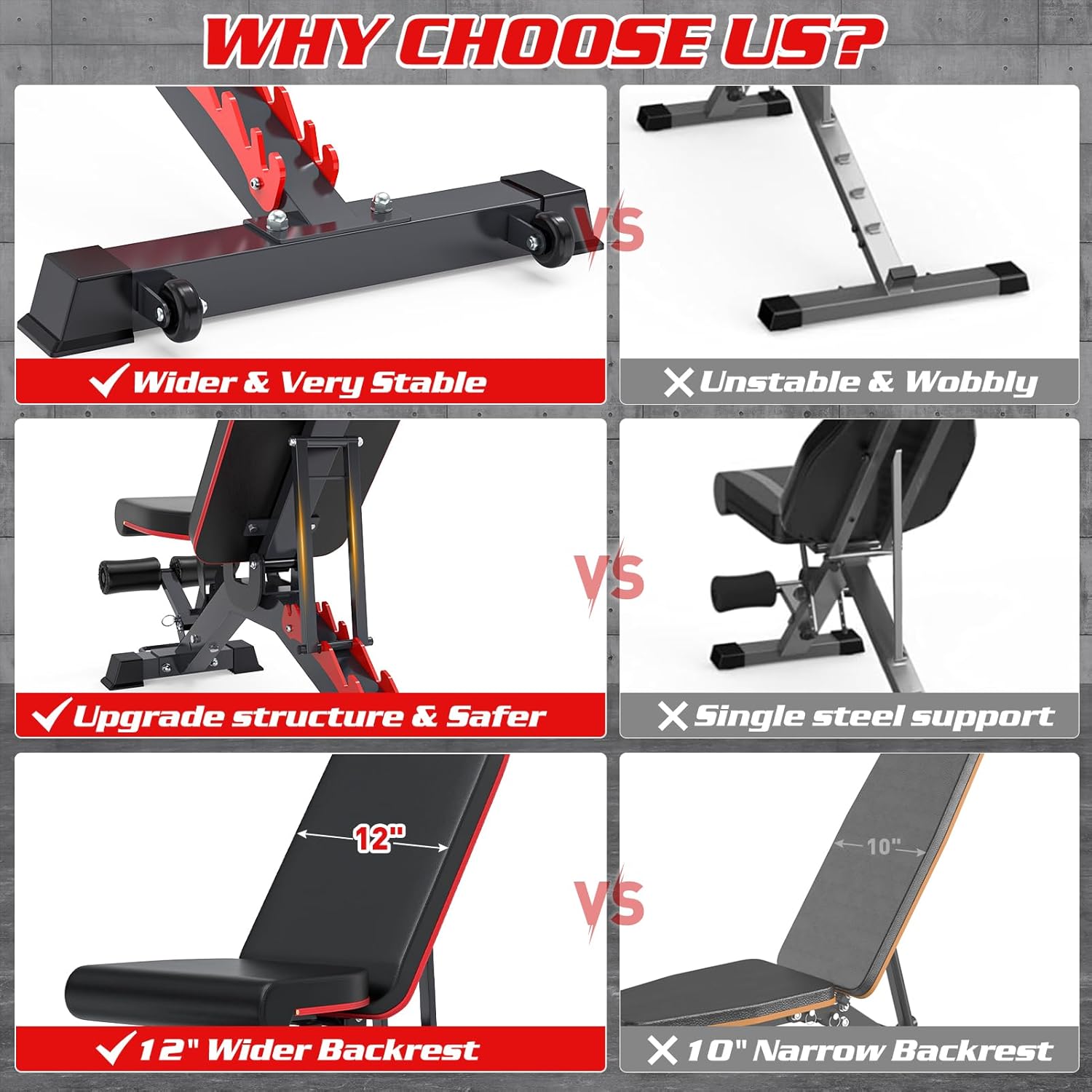 1200LBS Adjustable Weight Bench Press, Heavy-duty Workout Bench for Home Gym, Extra Headrest, Incline Decline strength Training Bench Press for Full Body Workout Extrem Stable - Image 5