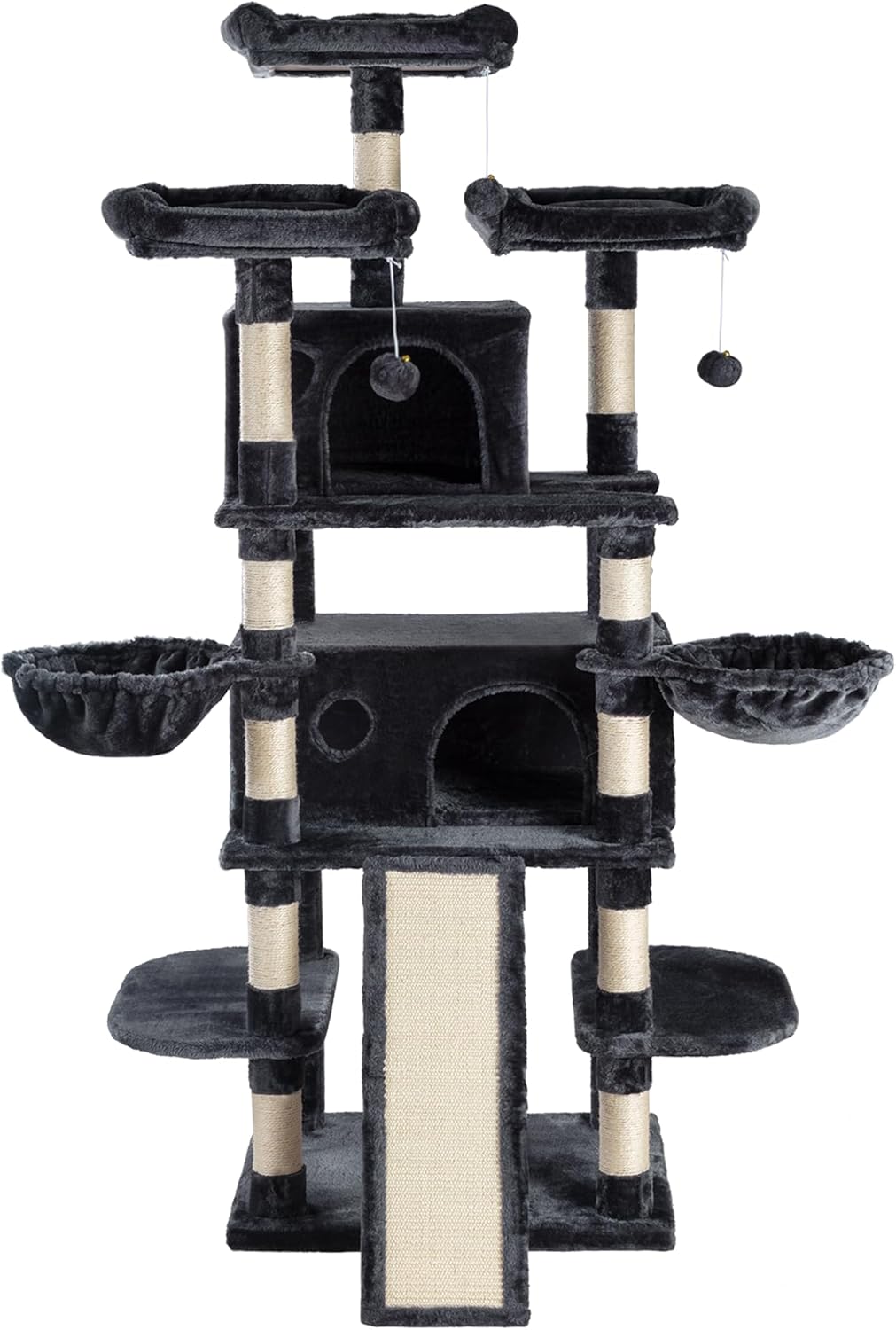 SHA CERLIN 68 Inches Multi-Level Large Cat Tree for Large Kitties/Big Cat Tower with Condo/Cozy Plush Pussycat Perches/Sisal Scratching Posts and Hammocks/Activity Center/Dark Grey - Image 9
