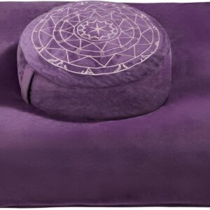 Zafu & Zabuton Meditation Cushion Set – Buckwheat Hull & Memory Foam Pillows, Ergonomic Support for Yoga, Mindfulness – Organic Velvet Cover, Large Size, Durable Comfort (Purple)