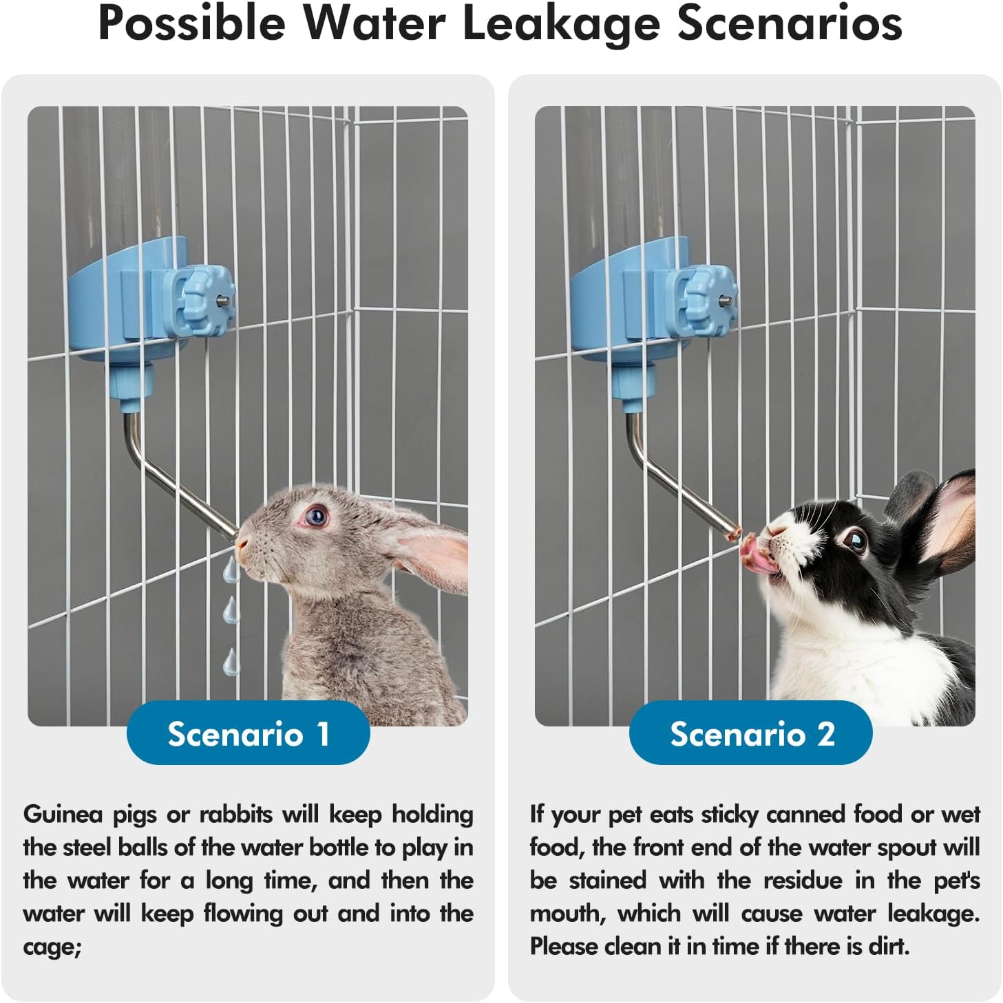 Vannon Top Fill Small Animal Water Dispenser for Cage, 23oz Auto Feeding Crate Water Bottle for Rabbit, Chinchilla, Ferret, Guinea Pig, Squirrel, Hedgehog, Pet Nozzle Diameter: 10mm, BPA Free, Blue - Image 3