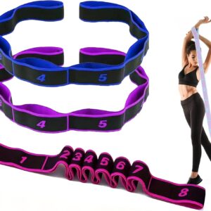 Elastic Yoga Stretching Strap with Loops, 3Pcs Yoga Strap Numbered Resistance Band 8 Segment Pilates Stretching Band for Physical Dance Stretch Pilates Resistance Bands (Pink + Blue + Purple)