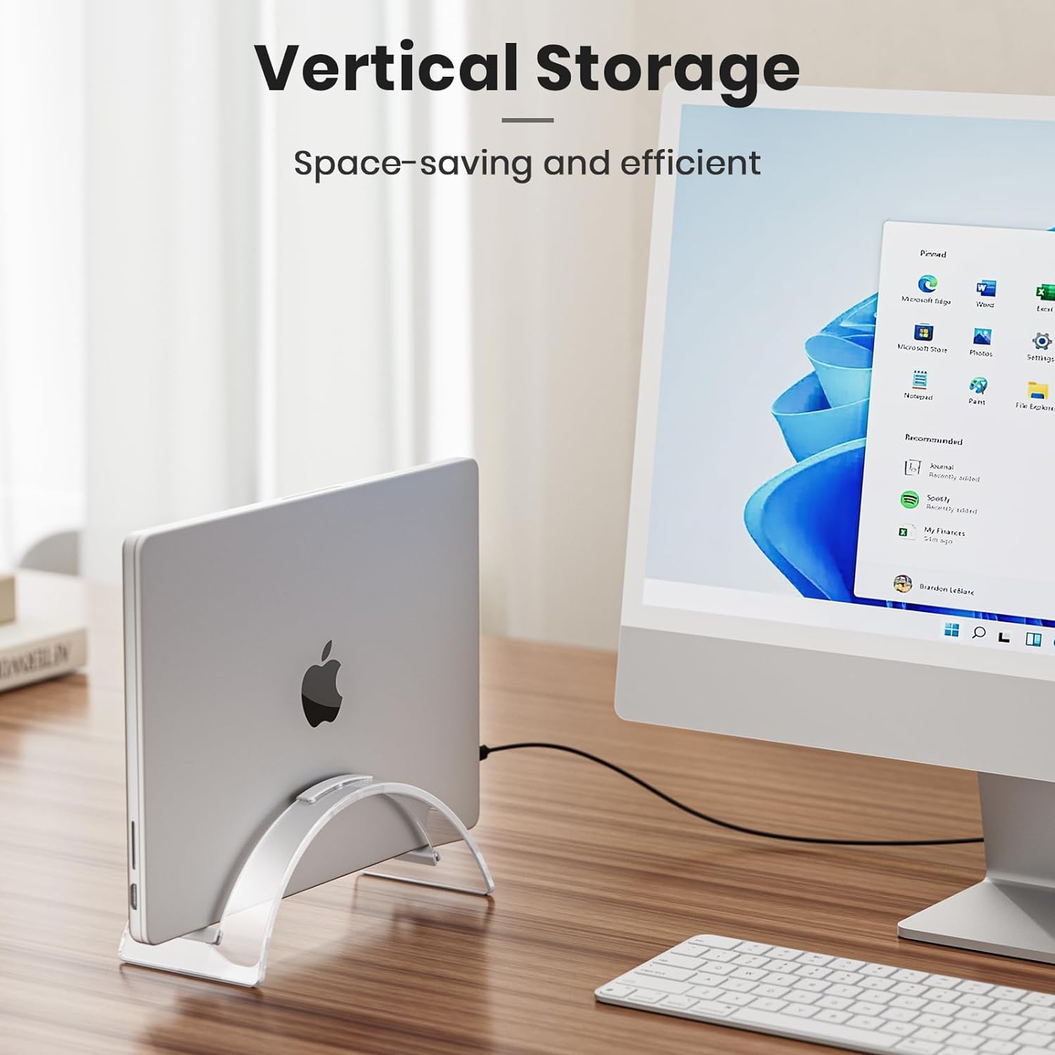 Acrylic Vertical Laptop Stand for Desk,Acrylic Invisible Desktop Notebook Dock,Vertical Laptop Holder Space-Saving Organizer for All MacBook, Surface, Samsung, HP, Dell - Image 2