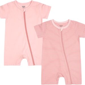 Teach Leanbh Baby Boys or Girls 2 Pack Pajamas Cotton Short Sleeve Zipper Romper Jumpsuits Sleep and Play 3-24 Months …