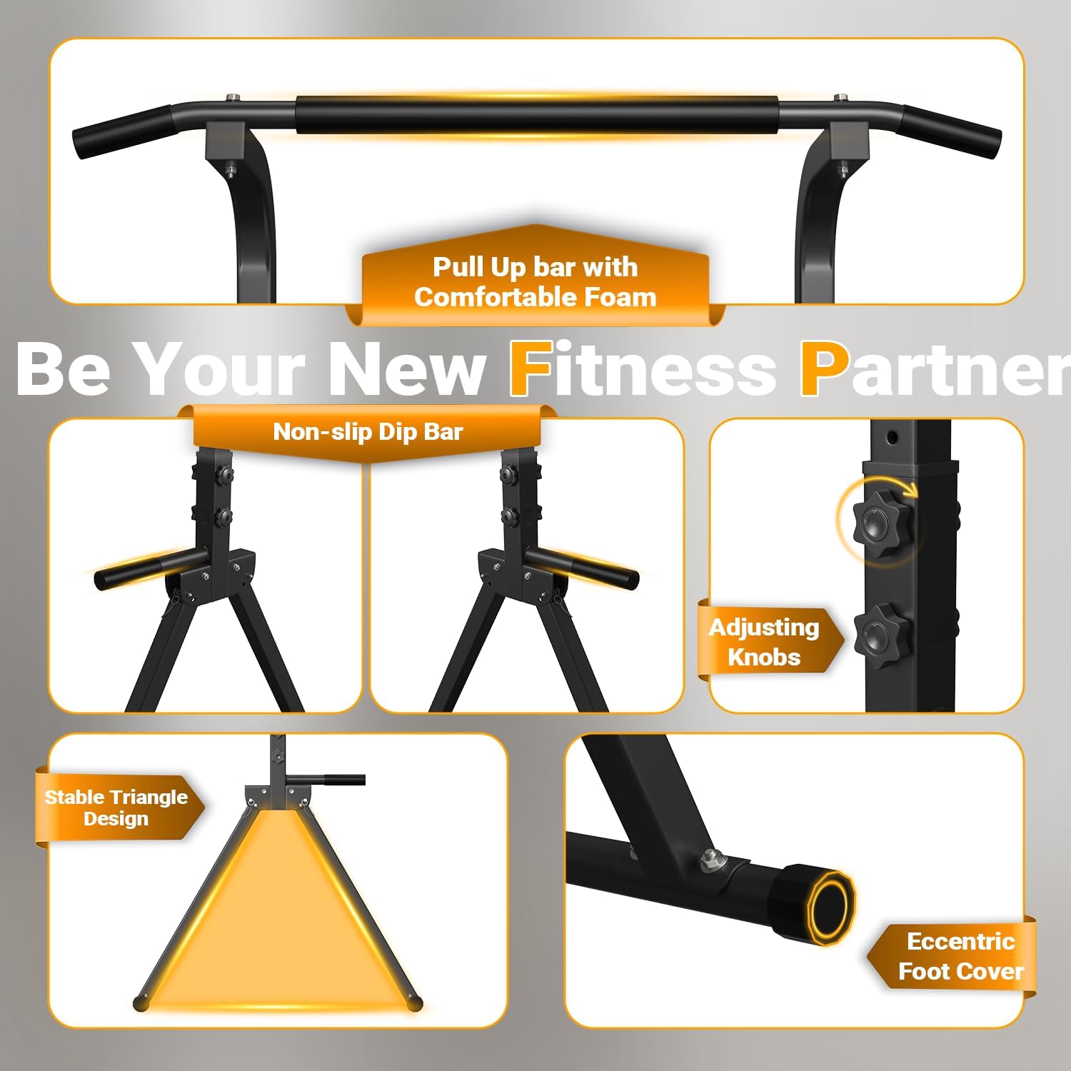 YYJO Foldable Pull Up Bar Free Standing Multi-function Power Tower Dip Bar with Assistance Bands Home Gym Strength Training Equipment - Image 6