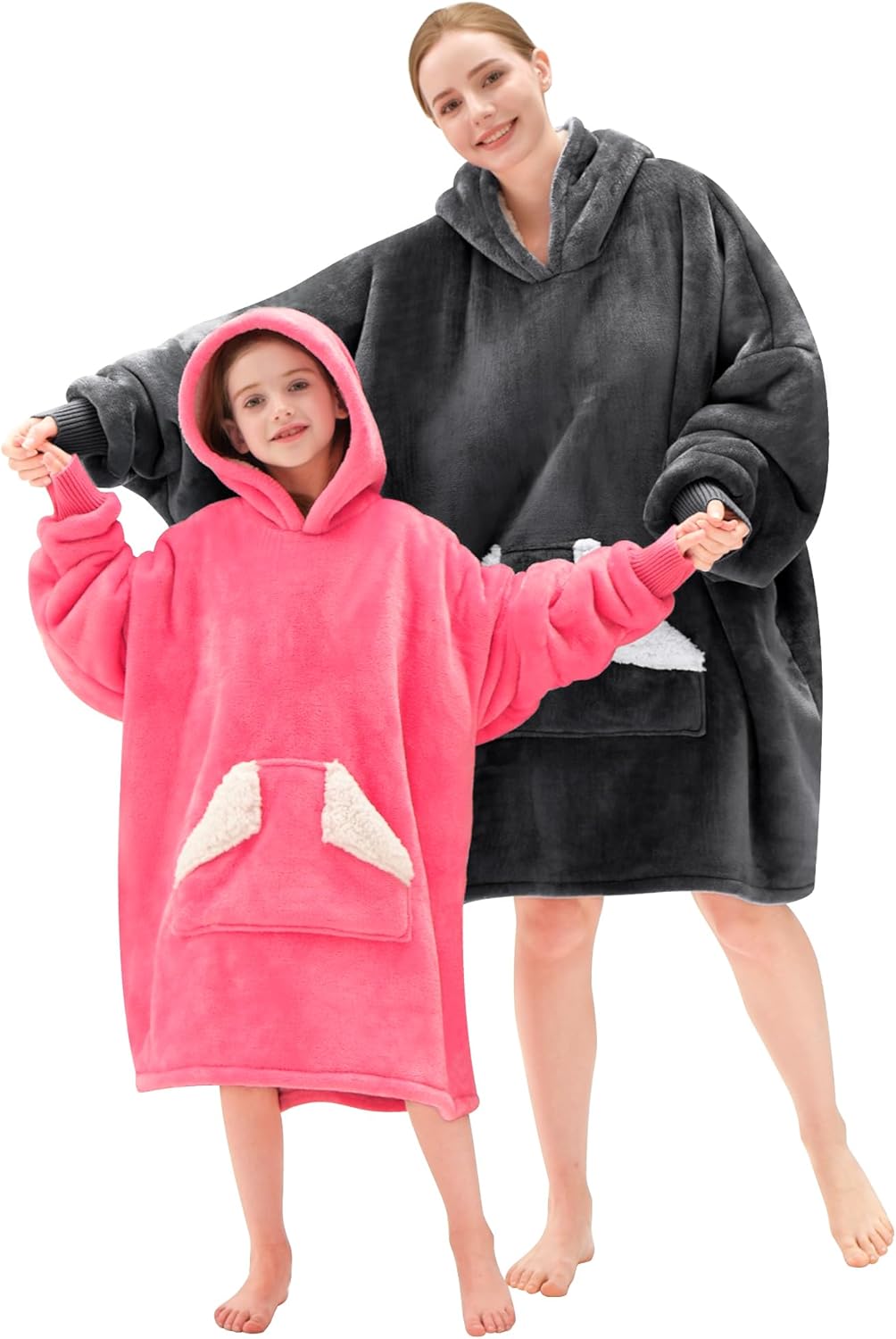 Touchat Wearable Blanket Hoodie, Oversized Sherpa Fleece Sweatshirt Blanket with Giant Hood Pocket and Sleeves for Adult, Warm & Cozy Grey Blanket Gifts for Women - Image 6