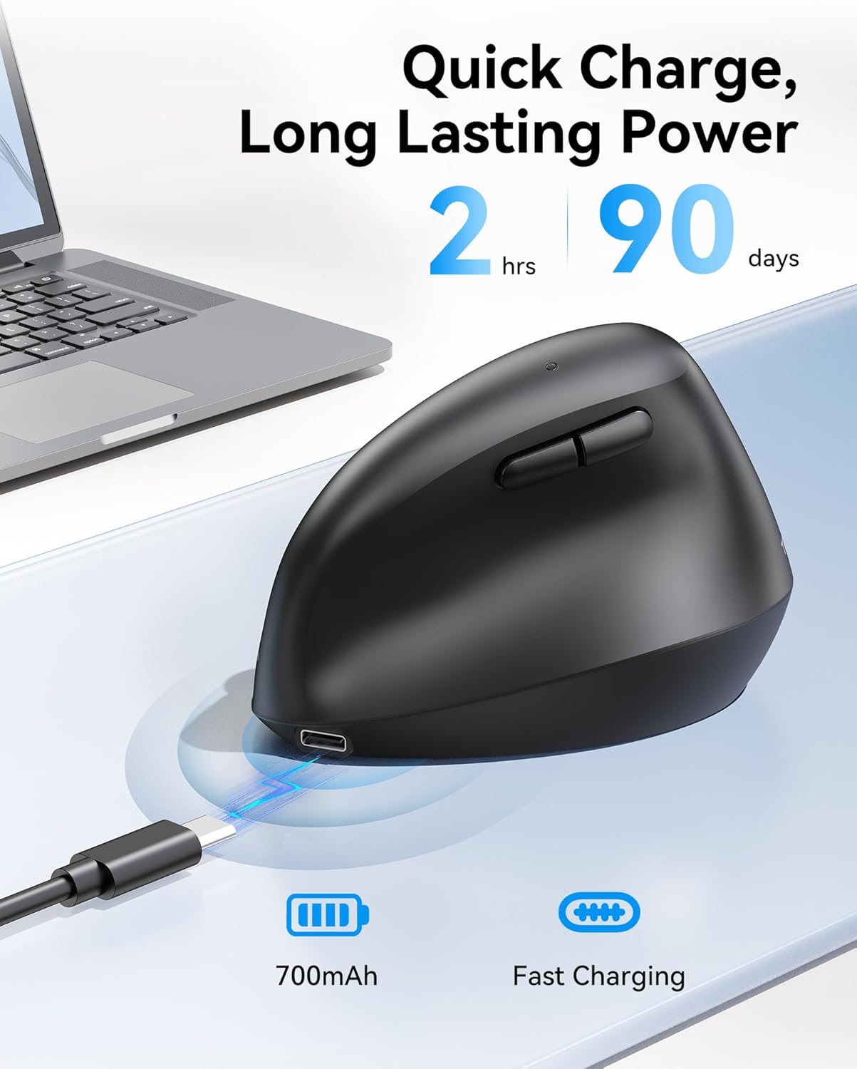 TECKNET Ergonomic Mouse, Wireless Bluetooth Vertical Mouse (BT5.3/3.0 & 2.4G) Rechargeable 4800 DPI Optical Mouse with 6 Adjustable DPI, Quiet Clicks, USB A Receiver, 6 Buttons - Wide Compatibility - Image 5