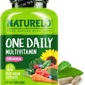 NATURELO One Daily Multivitamin for Women w/Vitamin B12, 60 Ct, Energy Support, Whole Food Daily Women Multivitamin Supplement, Nourish Hair/Skin/Nail, Non-GMO, No Soy, Gluten Free, 2 Month Supply