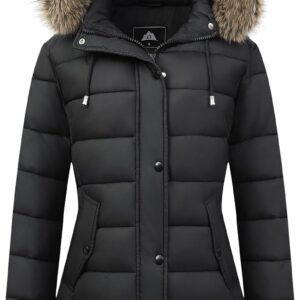 Women’s Winter Thickened Down Jacket Warm Long Puffer Coat Waterproof Parka with Faux Fur Removable Hood