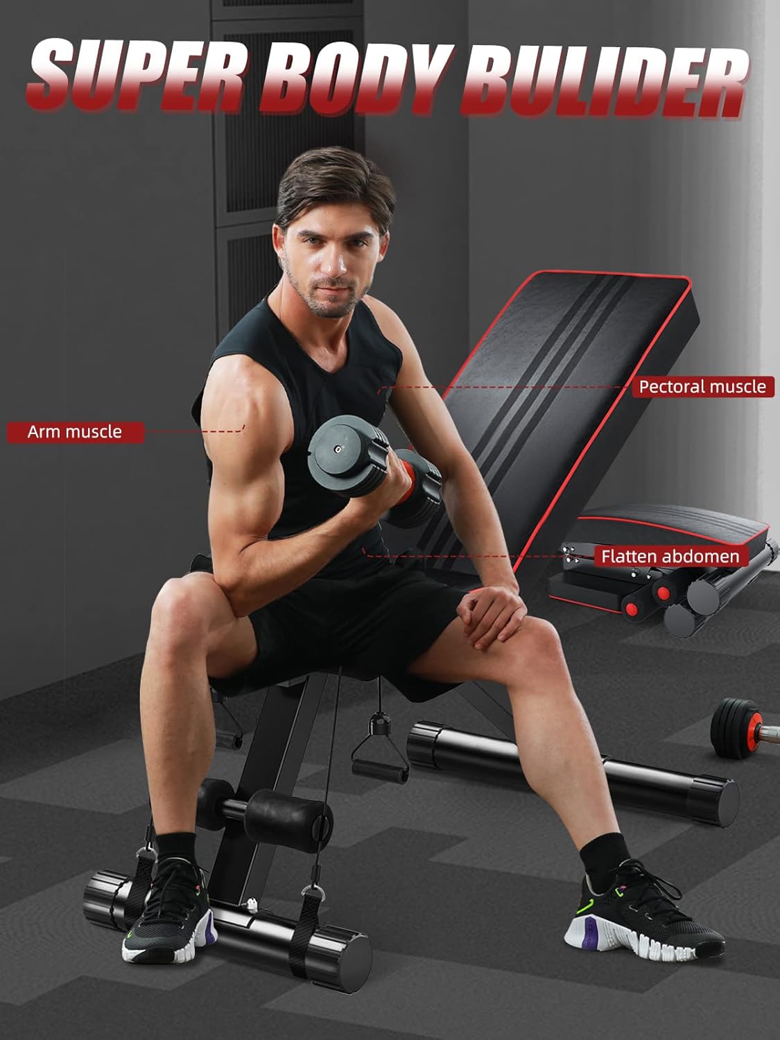 YOLEO Adjustable Weight Bench - Utility Weight Benches for Full Body Workout, Foldable Incline/Decline Bench Press for Home Gym - Image 7