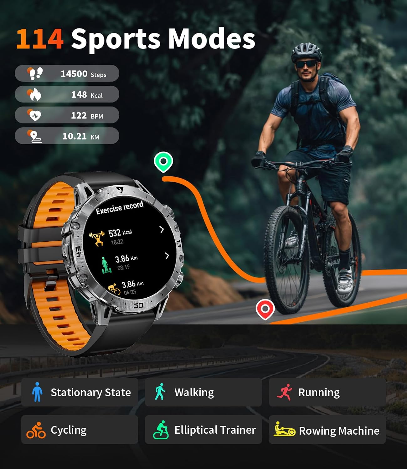 Military Smart Watch for Men(3 Bands),1000mAh /1.7" HD Large Display Smart Watches with LED Flashlight for Android iOS (Call Answer/Calls)Fitness Tracker with Heart Rate/Sleep Tracking/IP68 Waterproof - Image 6