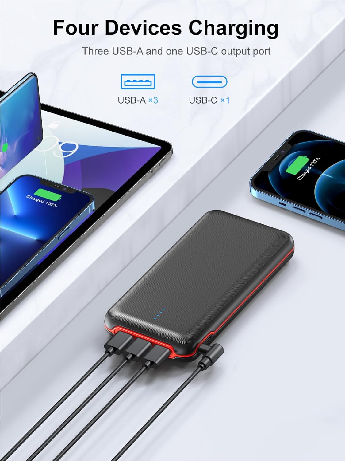 Portable Charger, 30000mAh 22.5W Fast Charging Power Bank with Flashlight and 4 Outputs, USB C External Charger, Travel Essential Battery Pack for iPhone, Galaxy, LG, Pad Mini, Tablet, and More - Image 4