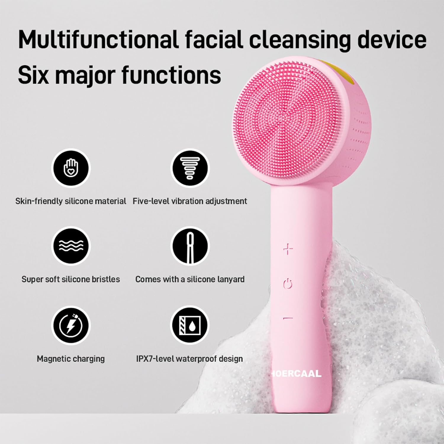 Facial Cleansing Brush Electric – Rechargeable Silicone Face Scrubber, Waterproof Vibrating Cleaner with 5 Adjustable Intensities for Deep Cleansing and Exfoliation (Pink) - Image 6