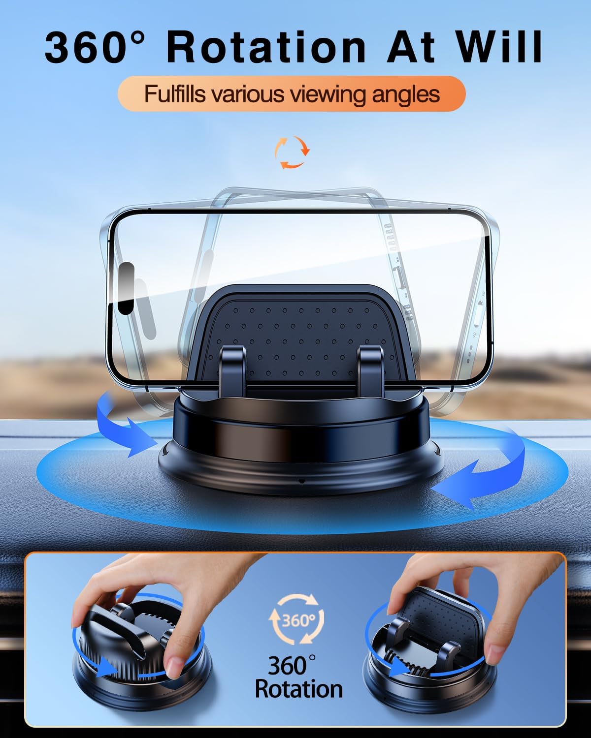 Dash Cell Phone Car Mount, Multifunctional Car Dashboard Mobile Phone Holder, 360 Rotatable Universal Dash Mounted Car Phone Stand Hands Free, Compatible with iPhone, Samsung, Google, Android - Image 4