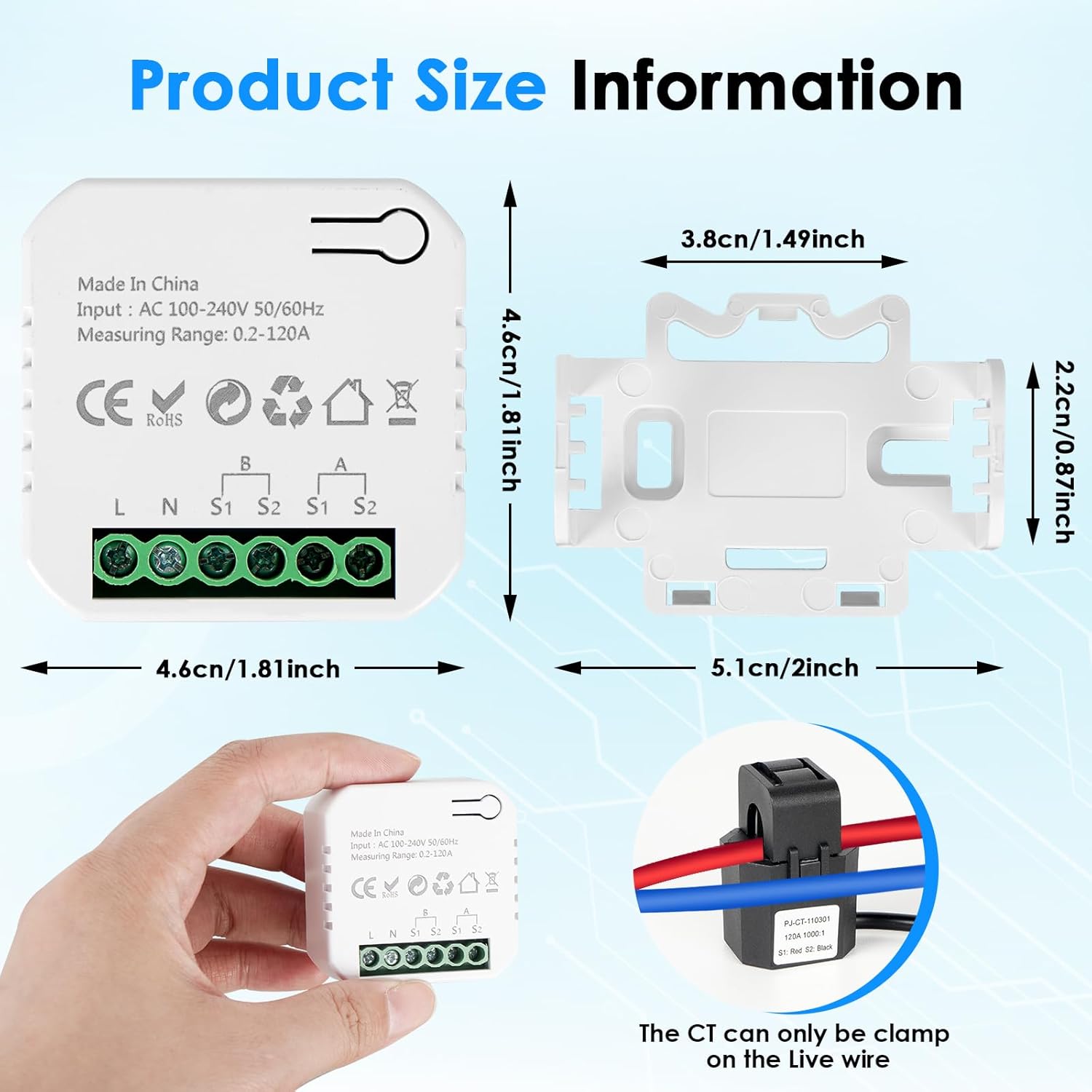 Smart Home Energy Monitor 2×120A, Dual-Channel Real-Time Electricity Usage Monitoring for Household Power, WiFi Energy Meter with App Control, Compatible with Tuya/Smart Life - Image 3
