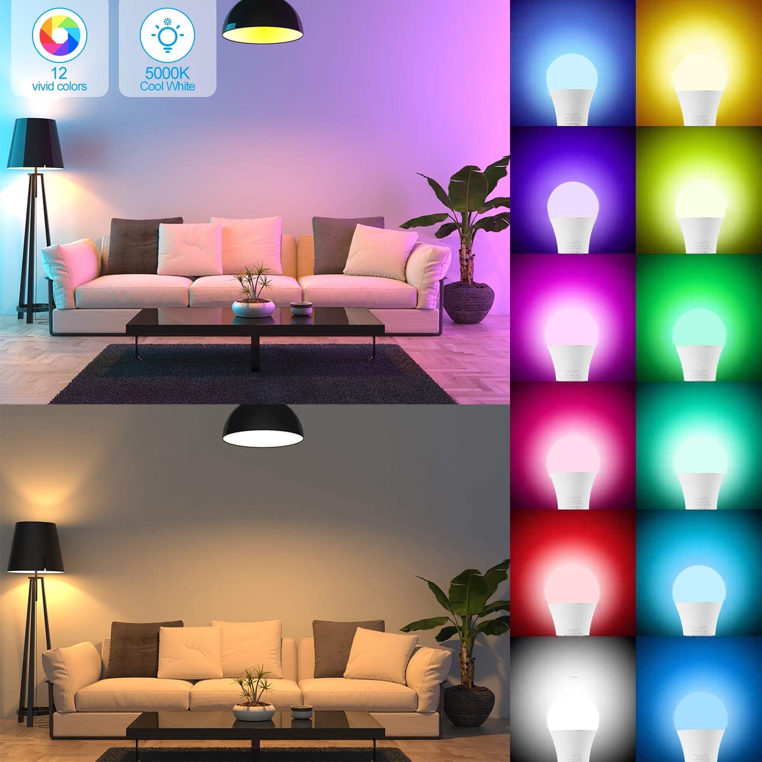 Vgogfly RGB Led Light Bulbs 10W Color Changing Light Bulb with Remote Control 5000k Daylight White (2 Pack) Remove Battery Separator Before Use - Image 2