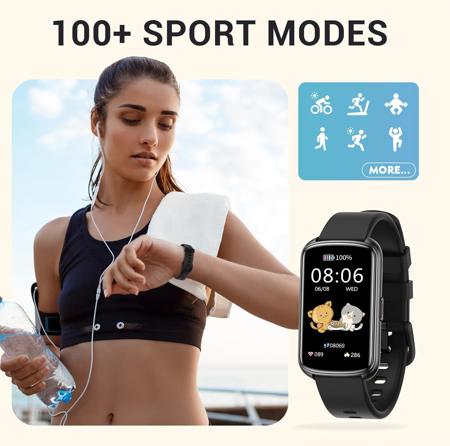 Fitness Tracker with 1.47" Touchscreen, Slim Smart Watch for Men Women, 5ATM Waterproof Activity Tracker with Heart Rate Blood Oxygen Sleep Monitor, Smartband for Android iOS (Light Grey) - Image 2
