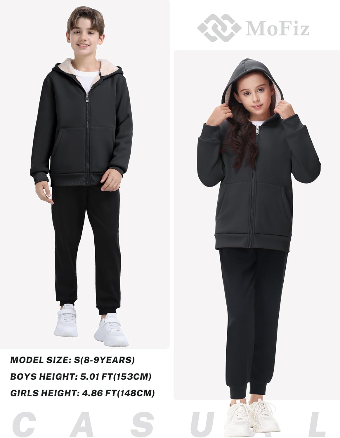 MoFiz Kids Fleece Jackets Sherpa Lined Hoodie Jacket Hooded Zip up Sweatshirt Coats for Boys Girls Winter Casual Outerwear - Image 6