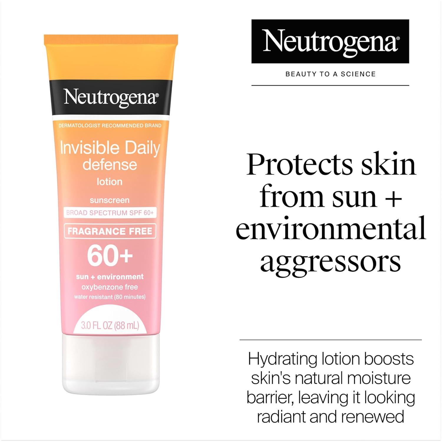 Neutrogena Invisible Daily Defense Fragrance-Free Sunscreen Lotion, Broad Spectrum SPF 60+, Oxybenzone-Free & Water-Resistant, Sun & Environmental Aggressor Protection, 3.0 fl. oz - Image 2