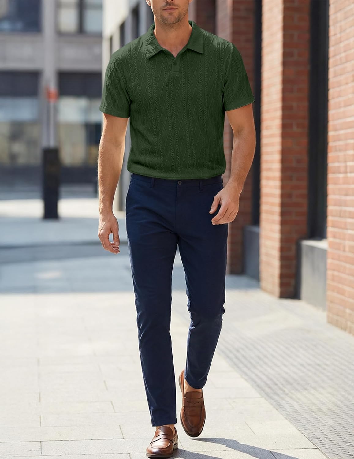 JMIERR Mens Polo Shirt Textured Knit Button Casual Short Sleeve Summer Vacation Beach Stretchy Golf Shirts - Image 4