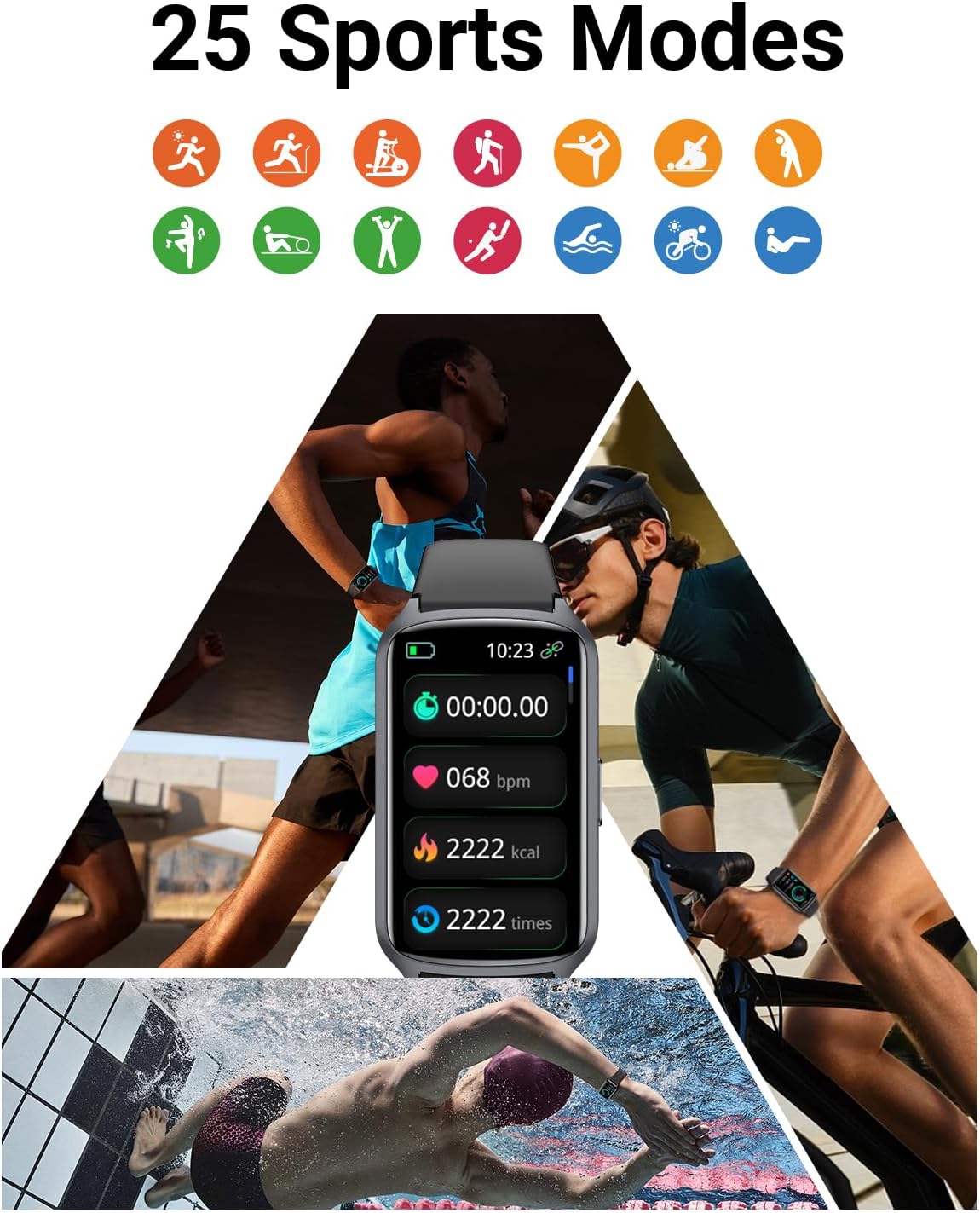 Amzhero Health Fitness Tracker with 24/7 Heart Rate, Blood Oxygen, Blood Pressure, Sleep Tracker, 5ATM Waterproof Activity Trackers with Step Tracker, Pedometer (S & L Bands Included) - Image 3