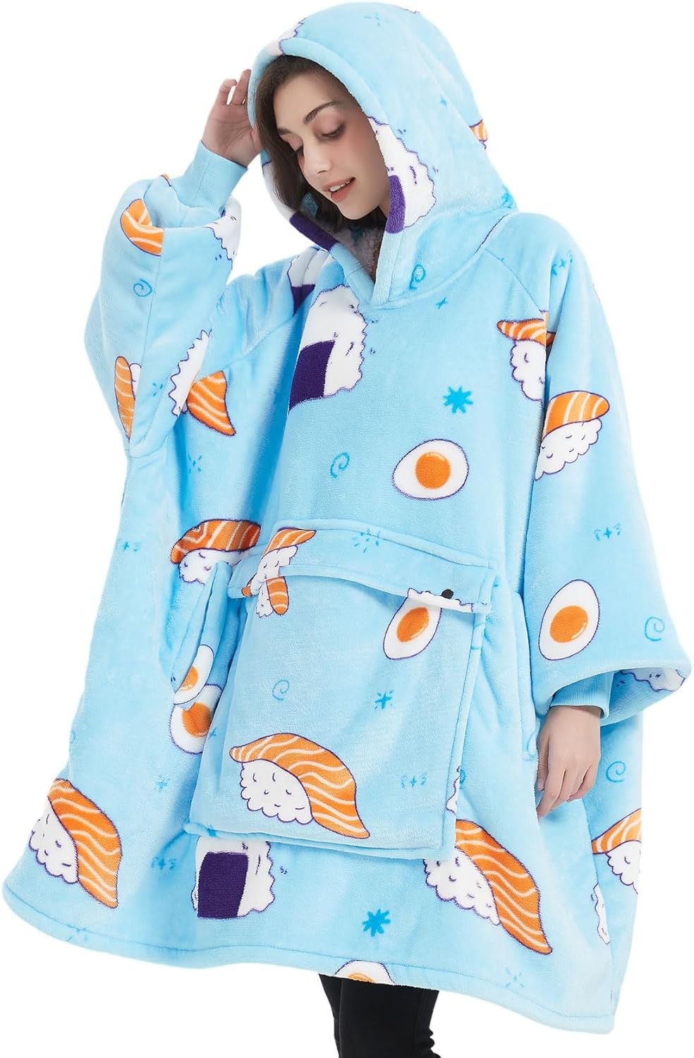 KFUBUO Wearable Blanket Hoodie for Adults Sherpa All Patterns Sushi Oversized Sweatshirt Blanket with Pockets Cute Birthday Gifts for Women - Image 6