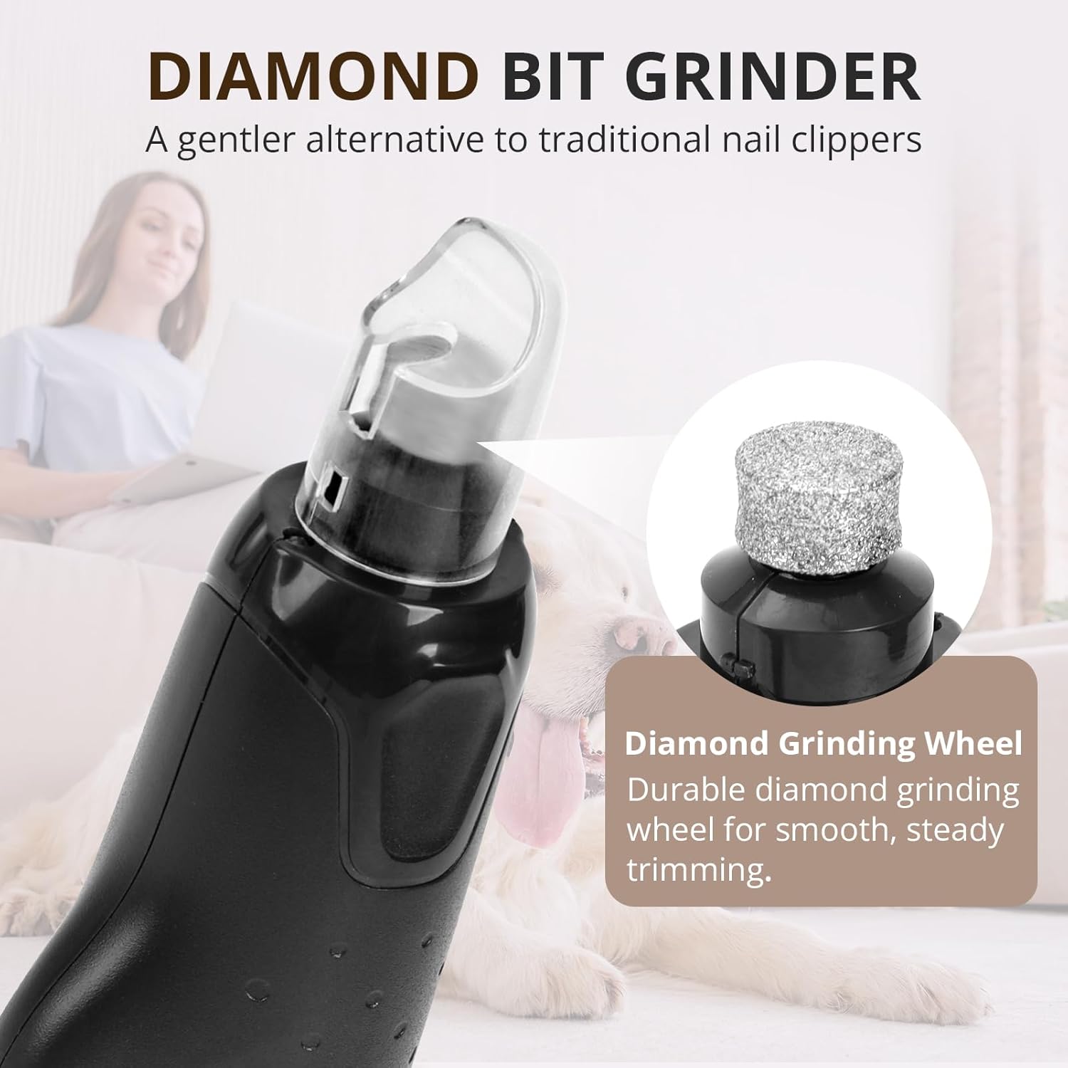 6-Speed Quiet Dog Nail Grinder with LED Light, Low-Vibration Electric Pet Nail Trimmer for Dogs and Cats, Safe Grooming Kit for Beginners, Complete Set with Storage Case - Image 5