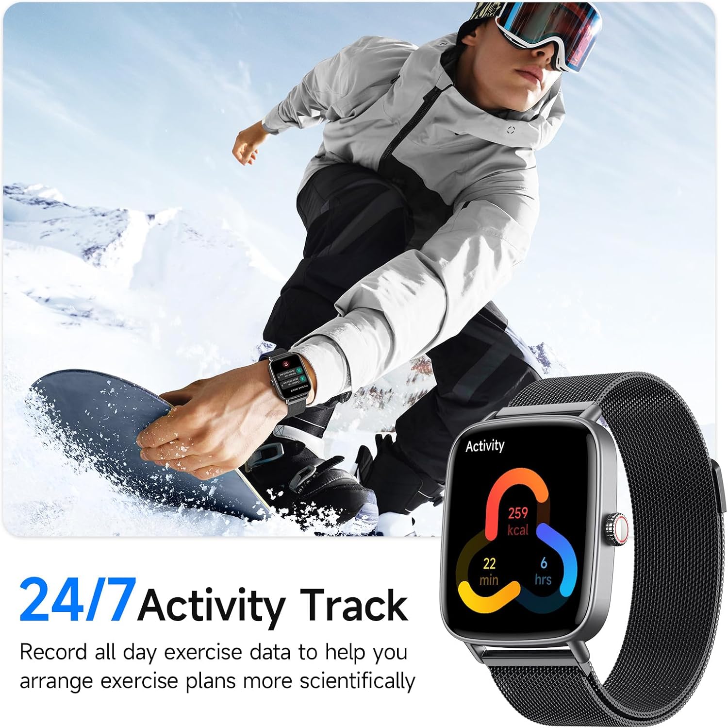 Smart Watch for Women, 1.85" HD Smartwatch Compatible iPhone/Samsung/Android (Answer/Make Calls), 100+ Sport Modes Fitness Tracker with Heart Rate/Sleep/SpO2 Monitor, IP68 Waterproof, Metal Band - Image 5