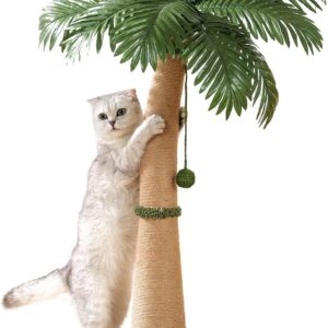 40” Tall Cat Scratching Post Cat Tree, Curved Design Cat Scratcher Post with 3 Interactive Balls, Natural Sisal Rope Cat Scratching Posts for Indoor Cats Adults Kittens, Multi-Combinable (Style A)