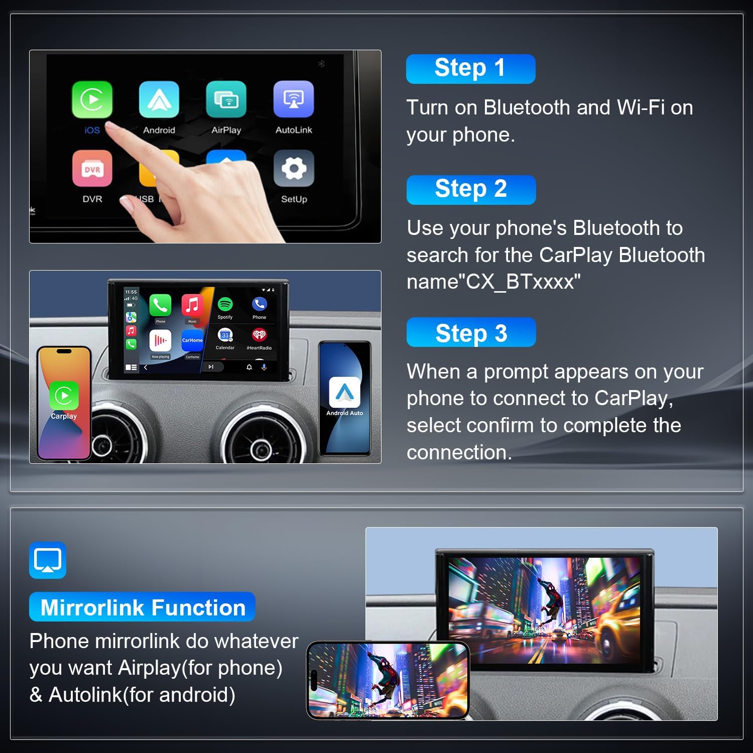 Wireless CarPlay/Android Auto Retrofit Kit Decoder Module Compatible with Audi A3/S3/A4/ A5/Q2L/Q5L/Q7 2014-2018 with MIB System, Carplay Receiver Box Support OEM Controls, MirrorLink, Reverse Camera - Image 6