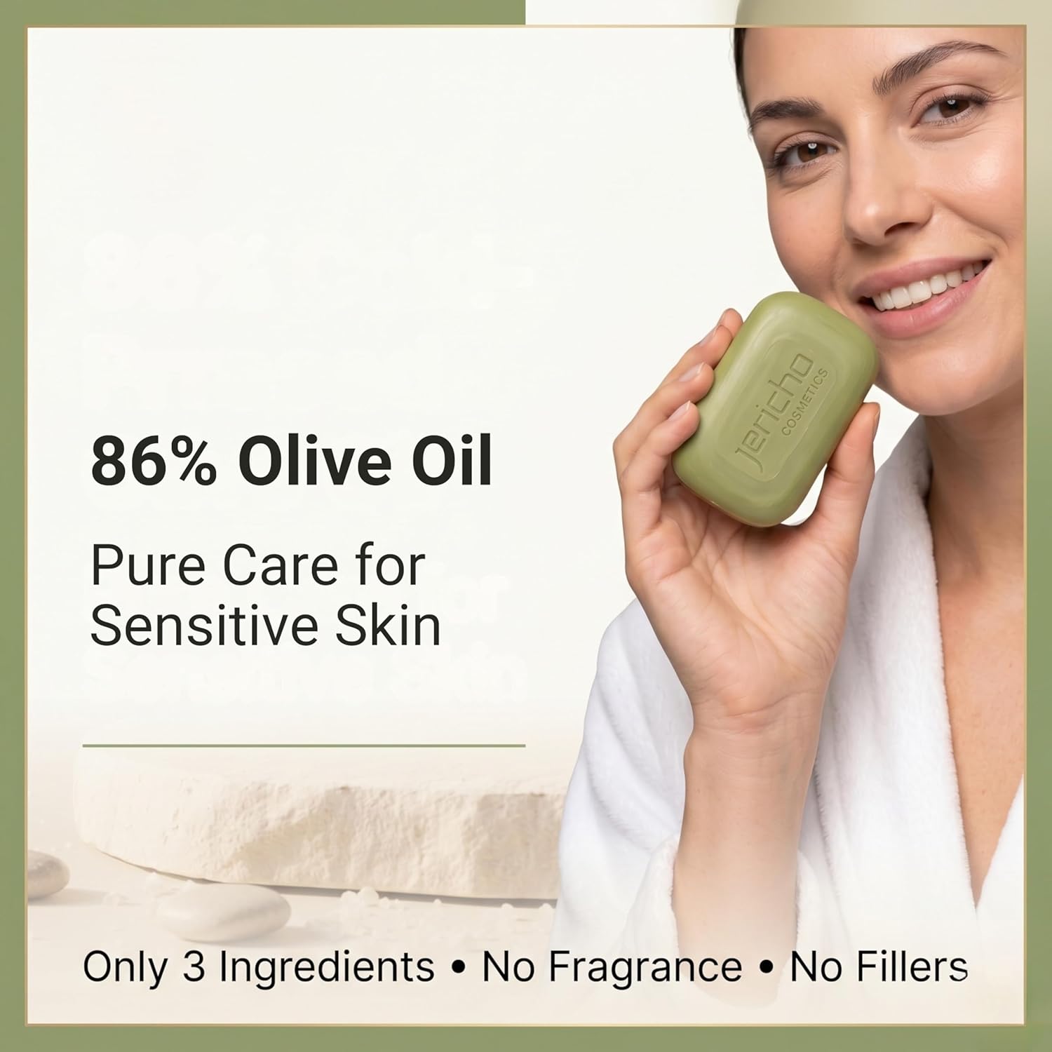 Jericho Olive Oil Soap Bar – 86% Pure Cold Pressed Natural Soap for Sensitive Skin, Face & Body – Fragrance Free, Palm Oil Free, Vegan Cleanser – 2 Bars 4.4 oz Each - Image 3