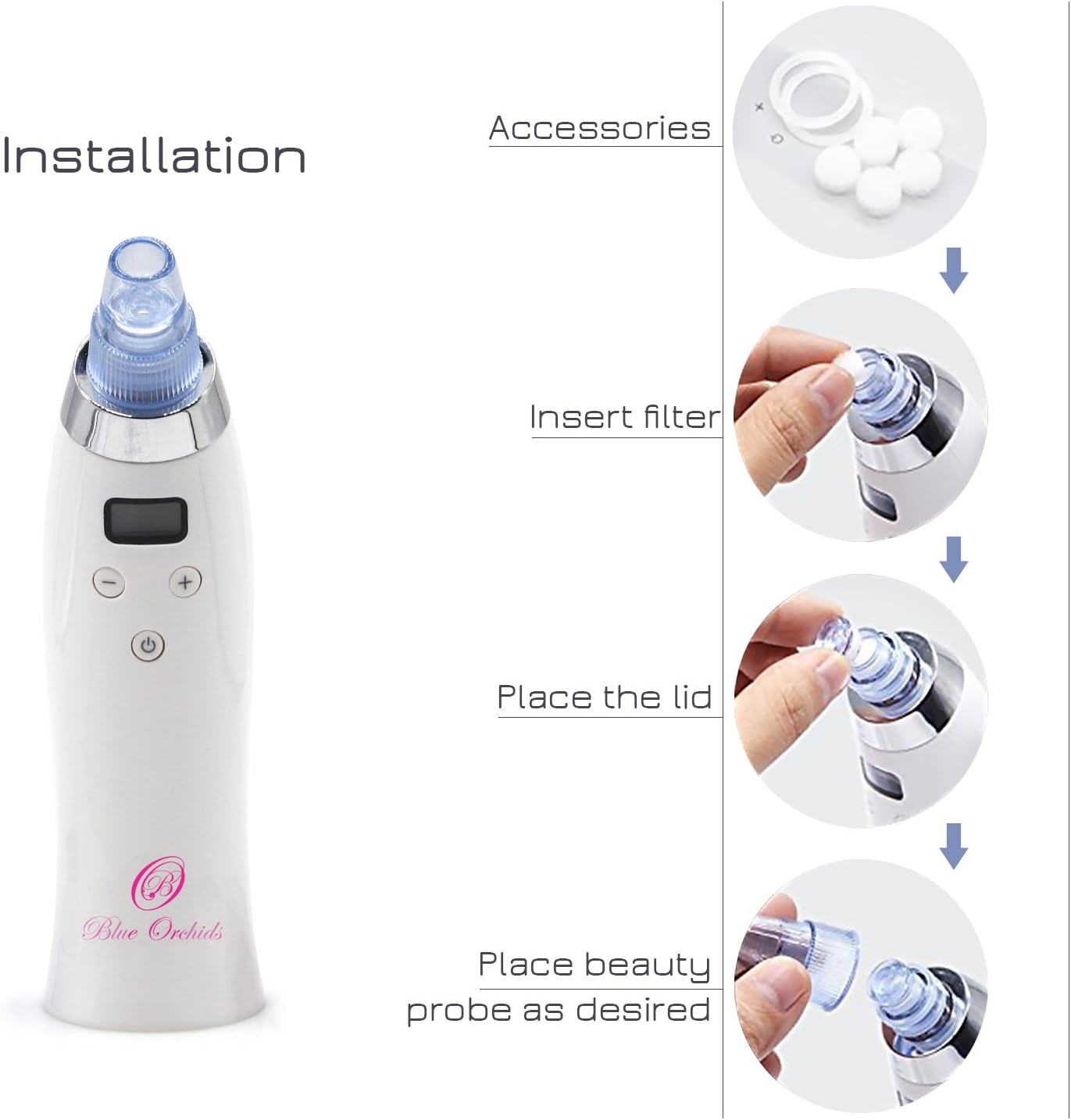 Blackhead Remover Pore Vacuum for face, BlueOrchids dermasuction for Whitehead Removal, Acne Pimple Sucker, face Vacuum Pore Cleanser, Comedone Extractor, 5 Adjustable Suction Power with 4 Probes - Image 5