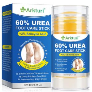 60% Urea Cream with 2% Salicylic Acid, Maximum Strength Urea Foot Cream for Dry, Cracked Feet and Heels, Urea Foot Care Stick for Callus Removal, Rapidly Softens Rough Skin(1.41 oz)