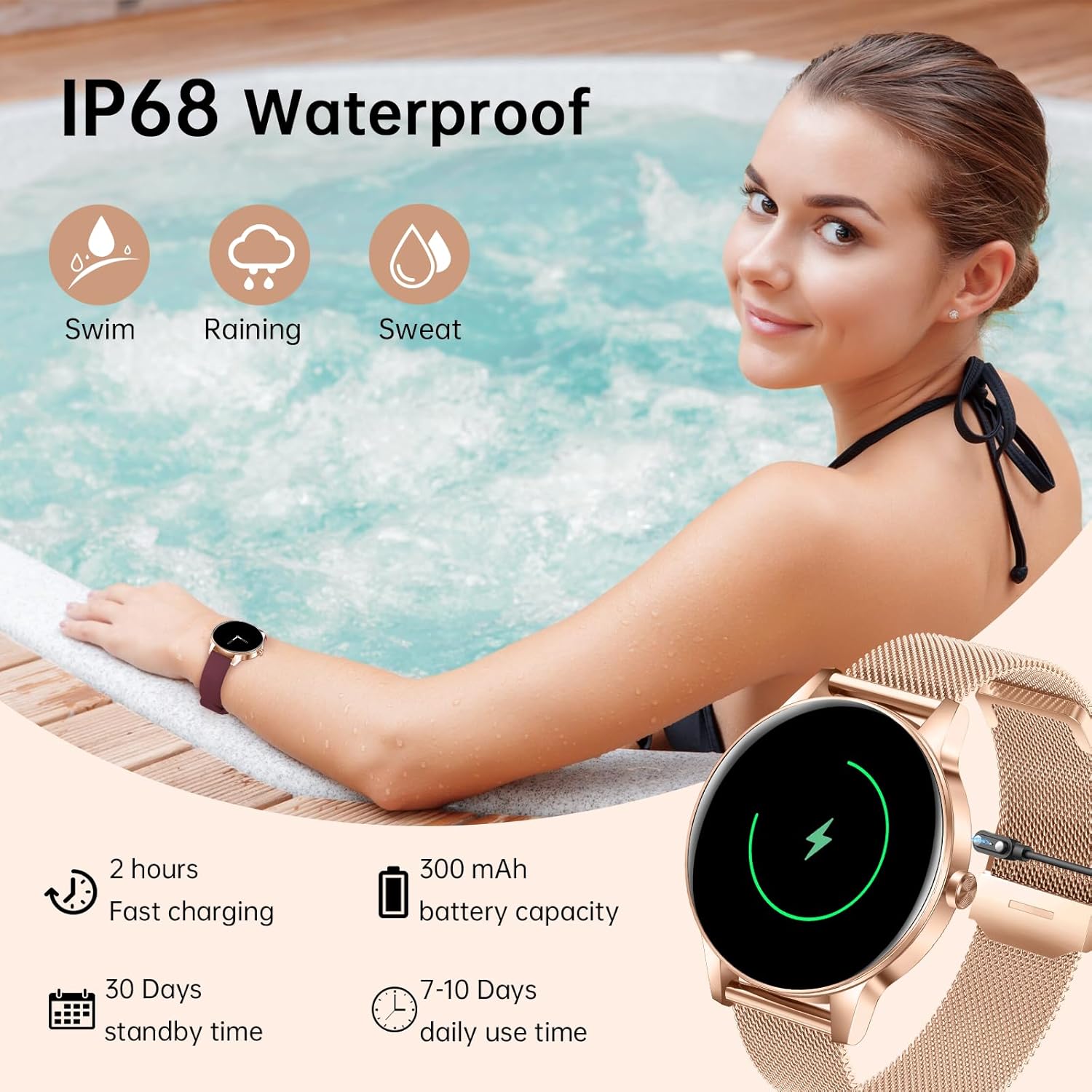 Smart Watch for Women(Answer/Make Calls), 1.27" HD Screen Fitness Tracker with Heart Rate/Sleep Monitor, 130+ Sport Modes IP68 Waterproof Activity Tracking, Smartwatch for Android Phones iPhone - Image 8