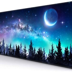 Gaming Large Mouse Pad with Stitched Edges, Galaxy Desk Mat, Extended Keyboard Pad, Non-Slip Rubber Base Desk Pad for Keyboard and Mouse, 31.5X11.8 inch, Moon Starry Sky