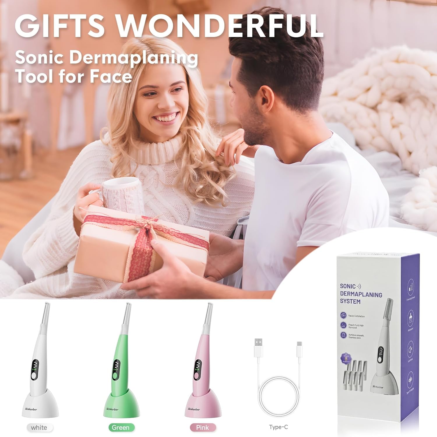 Sonic Dermaplane Razor for Women Face,Women’S Facial Exfoliation & Peach Fuzz Hair Removal System,Anti-Aging–3 Speeds–8 Dermaplaning Blades–Rechargeable,Sonic Dermaplaning Tool - Image 8