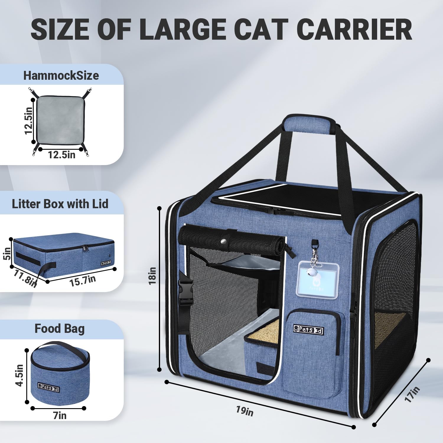 Petskd Combinable Large Cat Carrier with Litter Box for Car Travel, 19"x17"x18" Portable Soft Pet Carrier for 2 Small Cats with Safty Zipper Locks for Vet - Image 2